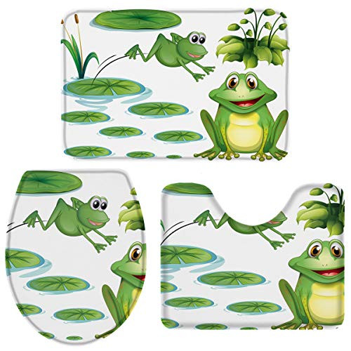 Queenker 3 Pieces Bath Rug Set Toilet Seat Cover Frog Lotus Leaf and Reed Print Contour Rug, Pedestal Mat and Toilet Lid Cover?Non-Slip Bathroom Floor Mat 20''x31''+16''x18''+16''x20'' Queenker 3 Pieces Bath Rug Set Toilet Seat Cover Frog Lotus Leaf and Reed Print Contour Rug, Pedestal Mat and Toilet Lid Cover?Non-Slip Bathroom Floor Mat 20''x31''+16''x18''+16''x20''