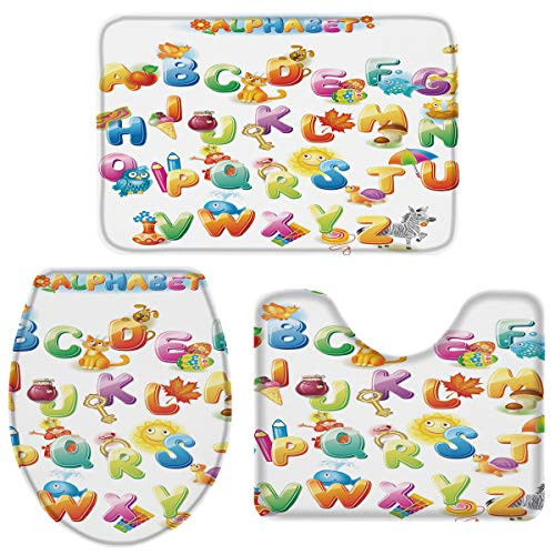 3 Pieces Bath Rug Set Toilet Seat Cover Alphabet Kids ABC Educational Learning Tool Print Contour Rug, Pedestal Mat and Toilet Lid Cover?Non-slip Bathroom Floor Mat 18''x30''+14''x18''+15''x18'' 3 Pieces Bath Rug Set Toilet Seat Cover Alphabet Kids ABC Educational Learning Tool Print Contour Rug, Pedestal Mat and Toilet Lid Cover?Non-slip Bathroom Floor Mat 18''x30''+14''x18''+15''x18''