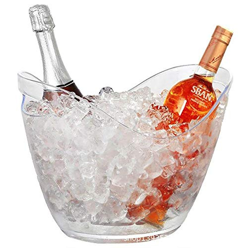 Large Plastic Oval Storage Tub Ice Bucket Clear Acrylic 8 Liter Plastic Tub Cocktail Bottle Holder with Easy Grip Handle Party Beverage Chiller Bin