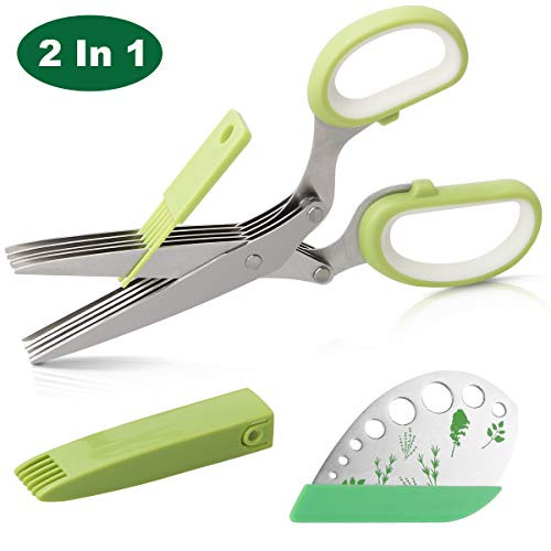 Herb Scissors Herb Stripper Set, Luxiv Stainless Steel Herb Cutter Tools 5-Blades Scissors with Herb Stripping Tool, Safe Cover, Cleaning Comb Multi-blade Herb Shears 2 IN 1 Herb Tools Kits