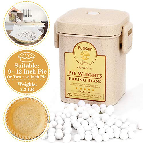 Pie Crust Weights, Ceramic Pie Weights 10mm Baking Beans with Wheat Straw Container for Blind Baking Pastry (2.2 LB/1000G)