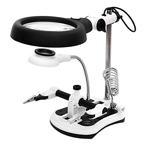 Helping Hands Magnifier, Neon 2.5X 6X 5X 10X LED Light Desktop Magnifying Glasses 18 LEDs Magnifier Station with Auxiliary Clamp Alligator Clip Stand for Soldering, Assembly, Repair, Modeling, Crafts