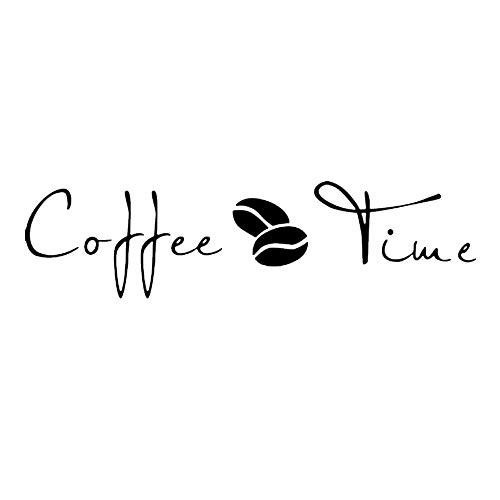 Coffee Time Wall Decal English Lettering Saying Words Vinyl Stickers with Coffee Beans Picture, Removable Art DIY Quote Sticker Mural for Home Coffee Store Shop Kitchen Office Window Decoration
