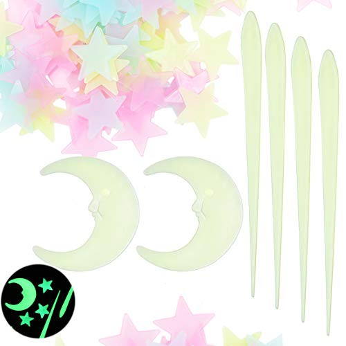 3D Glow in The Dark Star and Moon Wall Stickers,300 Pcs Glowing Stars 2 Pcs Moon and 12 Pcs Glow Meteors Luminous Stickers Fluorescent Ceiling Decals for Kids Boys Girls Bedroom Decoration 3D Glow in The Dark Star and Moon Wall Stickers,300 Pcs Glowing Stars 2 Pcs Moon and 12 Pcs Glow Meteors Luminous Stickers Fluorescent Ceiling Decals for Kids Boys Girls Bedroom Decoration