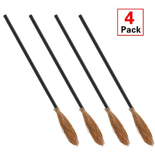 Onene 4 Pack Halloween Witch Broom Plastic Witch Broomstick Cosplay Broom Props, Realistic Wizard Flying Broom Stick Accessory for Costumes