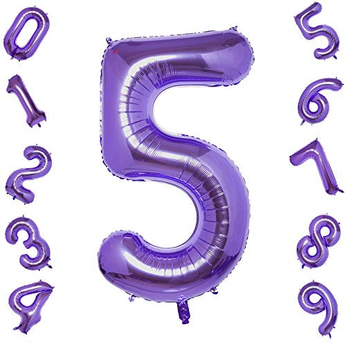 Purple Number 5 Balloons,40 Inch Birthday Number Balloon Party Decorations Supplies Helium Foil Mylar Digital Balloons (Purple Number 5)
