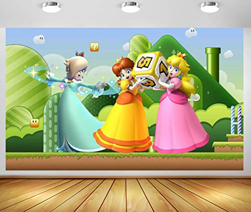 Super Mario Baby Peach Birthday Party Supplies Photography Backdrop Princess Baby Shower 5x3ft Cake Table Banner Decoration Photo Background Studio Props GM-010