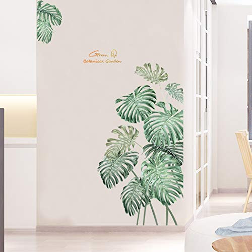Dosminer Tropical Plant Wall Decals, Green Monstera Leaves Wall Stickers Nature Palm Leaf Wall Art Murals, Removable Vinyl Wall Decor for Office Bedroom