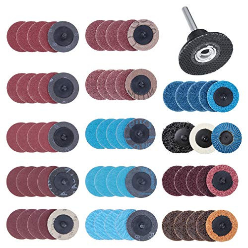 DRILLPRO 70Pcs Sanding Discs Set, 2 inch Roloc Quick Change Discs with 1/4 inch holder, Surface Conditioning Discs for Die Grinder Surface Strip Grind Polish Burr Finish Rust Paint Removal(Updated)