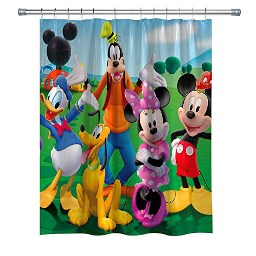 Elite ETSPY Mickey Mouse Shower Curtains with Donald Duck, Polyester Fabric Decor Shower Curtain for Bathroom, Bath Accessries Set with Hooks, 71X 71 Inches