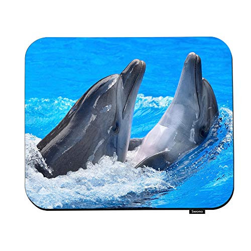 Swono Dolphins Mouse Pads Two Dolphins Playing in The Swimming Pool Mouse Pad for Laptop Funny Non-Slip Gaming Mouse Pad for Office Home Travel Mouse Mat 7.9"X9.5"