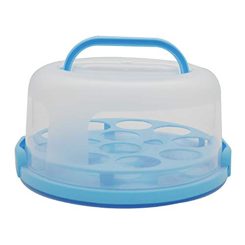 10 Inch Portable Round Cake Carrier with Handle Cupcake Holder Tray Pie Saver Cupcake Container Translucent Dome Blue for Transporting Cakes, Cupcakes, Cookies, Pies, or Other Desserts
