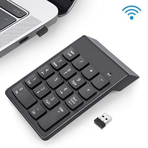 Wireless Numeric Keypad, BicycleStore 2.4G 18Keys Numerical Keypad Financial Accounting Number Pad Numpad Keyboard with Mini USB Receiver Compatible for Laptop Notebook, Desktop, Surface Pro, PC