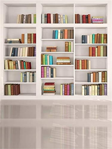 AOFOTO 4x6ft Modern School Bookcase Background Library Books Shelves Study Bookrack White Bookshelf Backdrop with Floor for Photography Students Teachers Portrait Photoshoot Vinyl Photo Studio Props