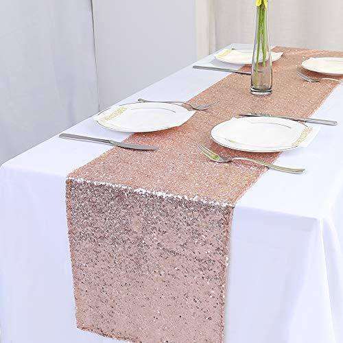 Zdada Christmas Eve Rose Gold Sequin Table Runner Sparkly Table Linens-12 x 120