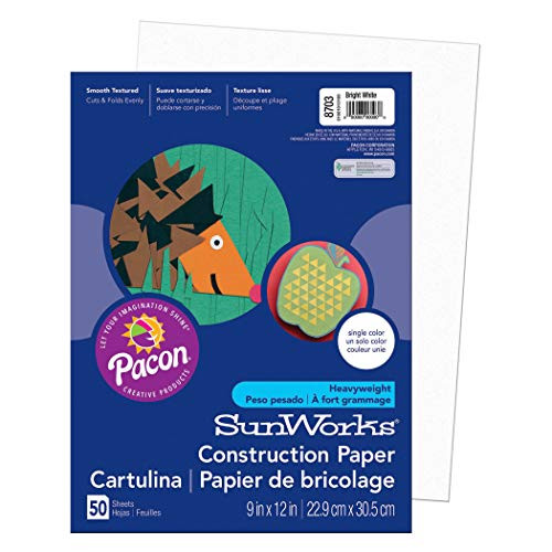 SunWorks PAC8703BN Construction Paper, Bright White, 9" x 12", 50 Sheets Per Pack, 10 Packs