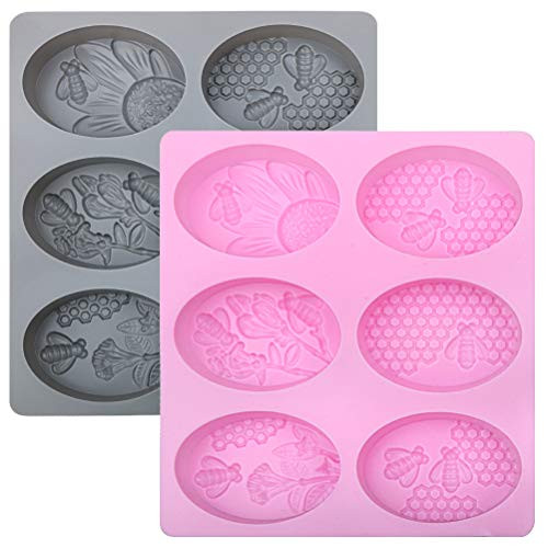 3D Bee Silicone Molds Set of 2, 6 Cavity Honeycomb Soap Mold Cake Molds, Beehive Cake Pan Mold for Baking, Candle Mold for Homemade Craft, Ice Cube Tray