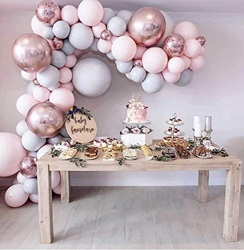 for Birthday Wedding Bollons| Macaron Balloons Arch Kit Pastel Grey Pink Balloons Garland Rose Gold Confetti Globos Wedding Party Decor Baby Shower Supplies,1