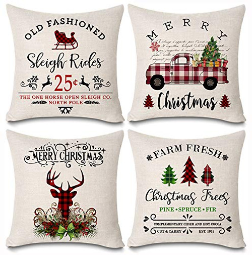 Faromily Christmas Throw Pillow Cover 18 x 18 Inch Farmhouse Decorations Winter Holiday Rustic Linen Cushion Case for Sofa Couch Set of 4 Faromily Christmas Throw Pillow Cover 18 x 18 Inch Farmhouse Decorations Winter Holiday Rustic Linen Cushion Case for Sofa Couch Set of 4
