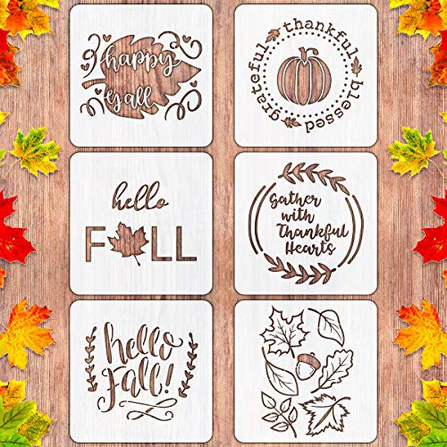 6 PCS Fall Thanksgiving Stencils for Painting on Wood Large Reusable Pumpkin Stencils for Farmhouse Home Decor