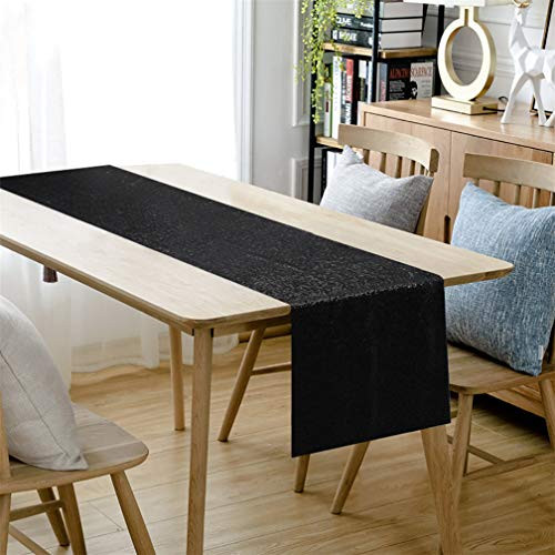Sequin Table Runner Long Table Runner Glitter Table Runner Dining Room Table Runner Christmas Table Runner and Sequin Table Cloth Runner for Party Wedding Decorations (14x132, Black)