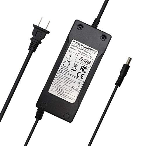 29.4V 4A Power Supply Adapter Charger for 24V 7S Lithium Li-ion Battery Pack with 5.5x2.5mm DC Plug and 2.1mm Adapter