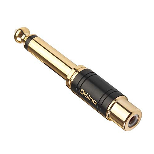 DISINO RCA to 1/4" Adapter, New Upgrade Quarter Inch Male Jack to RCA Female Pure Copper Adapters, RCA Female to 6.35mm TS Mono Plug Audio Connector - Black, 1 Pack