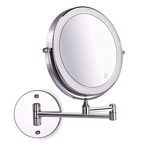 8 Inch Wall Mounted Makeup Mirror Adjustable LED Light Touch Screen 1X/10X Magnifying Two Sided 360° Swivel Extendable Vanity Mirror for Bathroom Chrome Finished Powered by Batteries 8 Inch Wall Mounted Makeup Mirror Adjustable LED Light Touch Screen 1X/10X Magnifying Two Sided 360° Swivel Extendable Vanity Mirror for Bathroom Chrome Finished Powered by Batteries