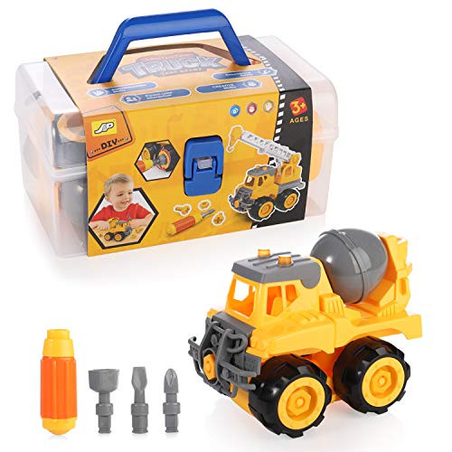 MINGPINHUIUS Multi-Model Disassembly Dump Truck, Excavator, Digger, Clamp Car, Ladder Truck & Crane- BPA Free, Truck Play Toys Gift for 3-12 Years Toddlers Kids Boys (Concrete Mixer, Toolbox)