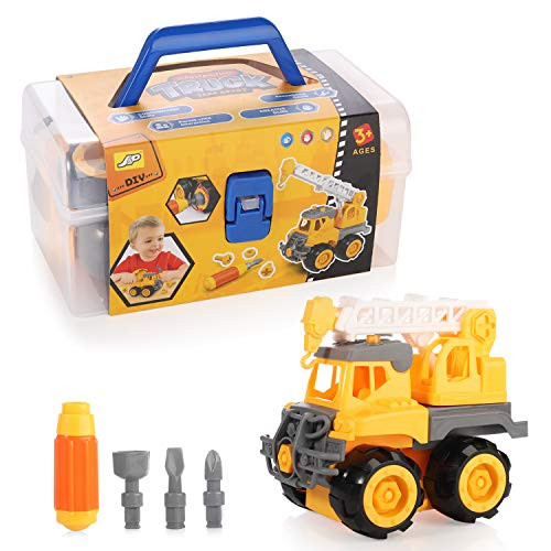 MINGPINHUIUS Multi-Model Disassembly Dump Truck, Excavator, Digger, Clamp Car, Ladder Truck & Crane- BPA Free, Truck Play Toys Gift for 3-12 Years Toddlers Kids Boys (Ladder Crane, Toolbox)