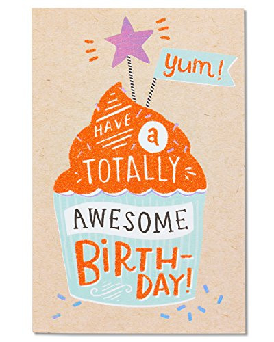 American Greetings Totally Awesome Cupcake Birthday Card with Glitter