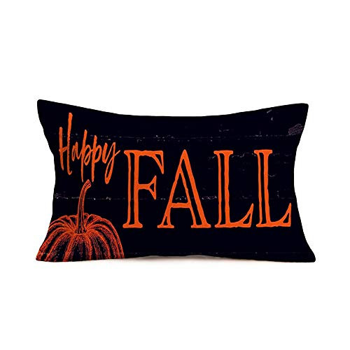 Smilyard Pumpkin Lumbar Farmhouse Pillow Cover Saying Happy Fall Warm Word Quote Pillow Cases Cotton Linen Retro Rectangle Cushion Cover for Thanksgiving Halloween Decoration 12x20 Inch  (RQC 01)
