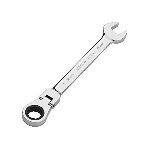 Jetech 16mm Flexible Head Gear Wrench, Industrial Grade Flex Ratcheting Spanner Made with Forged, Heat-Treated Cr-V Alloy Steel, Full Polished 12 Point Flex-Head Ratchet Combination Wrench, Metric