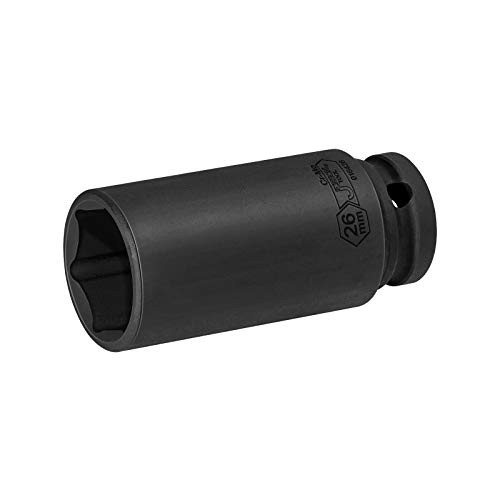 Jetech 1/2-Inch Drive 26mm Deep Impact Socket with 6-Point Design, Heat-Treated Chrome Molybdenum Alloy Steel, Metric