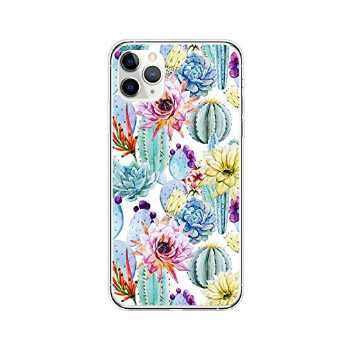 FancyCase Compatible with iPhone 11 Pro Max-New Flower Cactus Style Soft Silicone Protective iPhone 11 Pro Max Case (Light Colored Cactus)