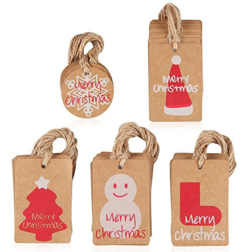 LiDiYa Paper Tags, Gift Tags, Price Tags with String Craft Tags with Matching Jute String for Christmas Wedding Party Holiday Favor Gift Wrapping (50pcs)