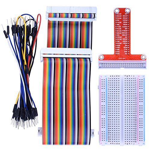 kuman RPi GPIO Breakout Expansion Kit for Raspberry Pi, T-Type Expansion Board + 400 Points Tie Points Solderless Breadboard + 40 pin IDE Male - Female - Male Extension Cable + 35pcs Jump Wires K80