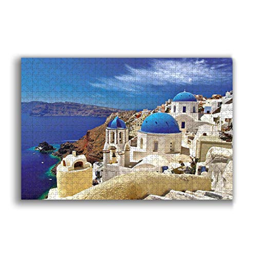 Jigsaw Puzzle 1000 Piece for Adults & Kids, Santorini Church Puzzles Intellectual Decompressing Fun Family Game Large Puzzle Game Toys Gift