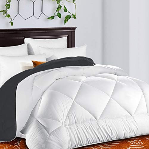 TEKAMON All Season Reversible Queen Comforter Soft Quilted Down Alternative Duvet Insert with Corner Tabs, Luxury Fluffy Summer Cool Collection for Hotel, White/Gray, 88 x 88 inches TEKAMON All Season Reversible Queen Comforter Soft Quilted Down Alternative Duvet Insert with Corner Tabs, Luxury Fluffy Summer Cool Collection for Hotel, White/Gray, 88 x 88 inches