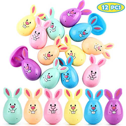 UFUNGA 12 PCS Easter Eggs Pastel Bunny Shaped Fillers Plastic Easter Eggs -for Easter Hunt,Basket Stuffers Fillers,Classroom Prize Supplies,Filling Treats and Party Favor