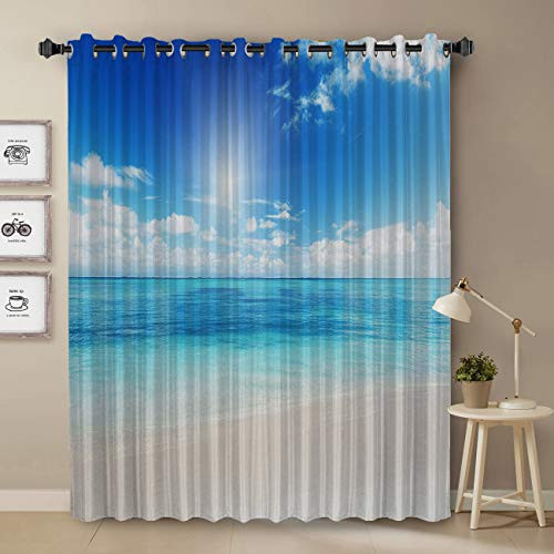 T&H Home Darkening Blackout Curtain - 52 inch Long Window Treatment Curtain Drapes - Tropical Window Panel Exotic Beach with Vivid Sky Sunny Day Holiday Relaxing Ocean Island Scenery Pattern T&H Home Darkening Blackout Curtain - 52 inch Long Window Treatment Curtain Drapes - Tropical Window Panel Exotic Beach with Vivid Sky Sunny Day Holiday Relaxing Ocean Island Scenery Pattern