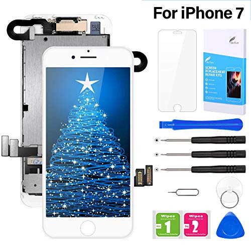 Pre-Assembled Screen Replacement for iPhone 7 4.7, LCD Display Touch Digitizer Replacement with Front Camera, Proximity Sensor, Ear Speaker and Repair Tool Kits (White)