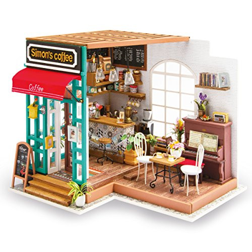 Rolife DIY Dollhouse Miniature Kit,House Kit with Dollhouse Furniture,Wooden Dollhouse Miniature Kits,Birthday/Christmas for Handicraft Lovers,Women and Girls(Simon's Coffee)