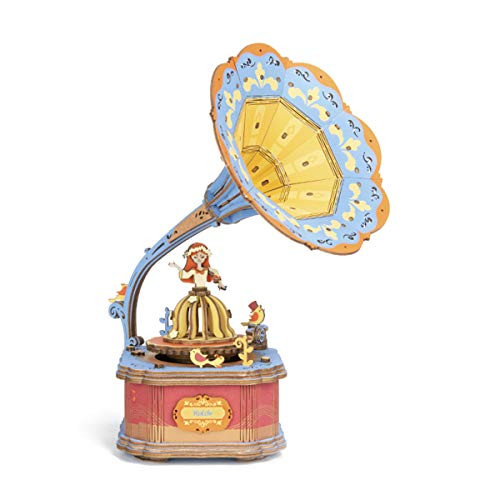 Rolife 3D Wooden Puzzle Hand Crank Music Box Machinarium Toys-DIY Wood Craft Kit-Creative Gift for Boys Girls Adults Kids When Christmas/Birthday (Vintage Gramophone)