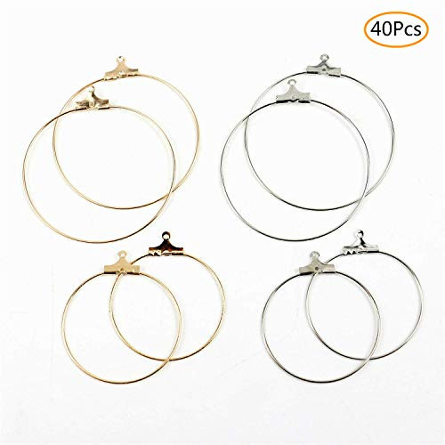 Fciqven 40Pcs Round Beading Hoop Earring Finding Jewelry Finding for Earring Jewelry Making(Gold&Silver)
