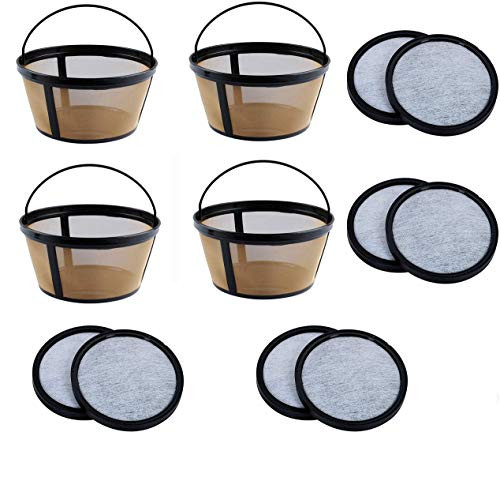 Podoy 10 Cup Coffee Filter Basket-Style Reusable Permanent 8-12 Cup Coffee Gold Tone Coffee Filter with Water Filter Discs 8-12 Cup Discs Filter for Mr. Coffee GTF2-1