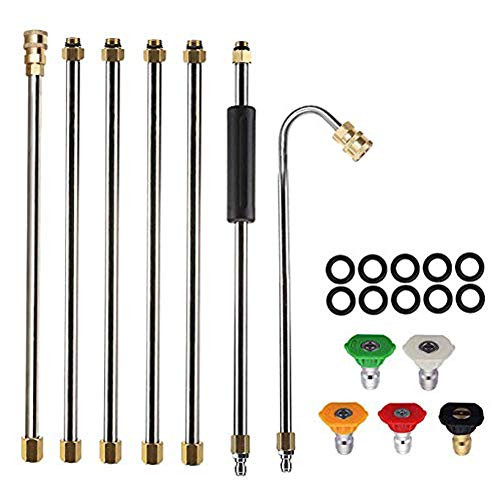 Agiiman Gutter Cleaning Tool Pressure Washer - Extension Wands, Roof Cleaner Lance Nozzle - 4000 psi 5 Tips, Window Washing Accessories, Power Washer