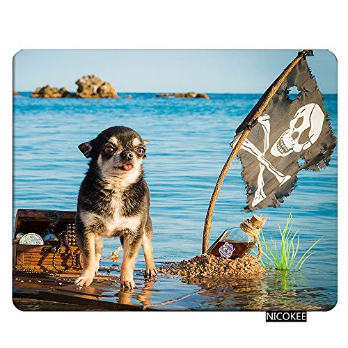 Nicokee Dog Gaming Mousepad Chihuahua with Pirates Flag Mouse Pad Rectangle Mouse Mat for Computer Desk Laptop Office 9.5 X 7.9 Inch Non-Slip Rubber
