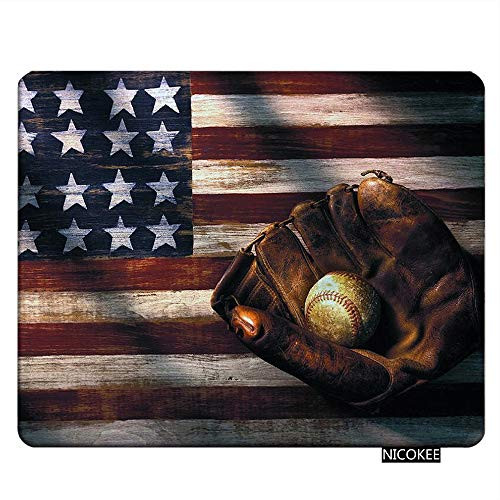 Nicokee Flag Gaming Mousepad Vintage American Flag Baseball Glove Mouse Pad Rectangle Mouse Mat for Computer Desk Laptop Office 9.5 X 7.9 Inch Non-Slip Rubber