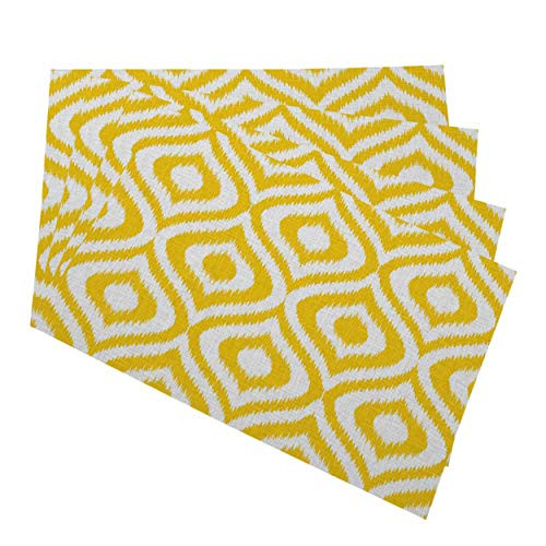 Mugod Yellow Geometric Placemats Seamless Retro Background in Modern Ikat Pattern Decorative Heat Resistant Non-Slip Washable Place Mats for Kitchen Table Mats Set of 4 12"x18"